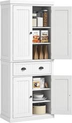 HOMCOM 72" Kitchen Pantry Cabinet Freestanding Tall Storage Cabinet White | Traditional Kitchen Pantry, 4 Doors, Drawer, 3 Adjustable Shelves, for Dining Room