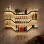 39.4in 3-Tier Floating Metal Wine Rack, Modern Wall Mounted Wine Shelf with LED Lights & Wine Glass Rack, Large Hanging Liquor Shelf Wall Mounted for Bar Home Dining Room Cafe Decorative, Black