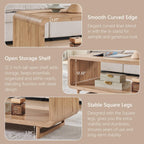 IFGET 48" Modern Coffee Table, 2-Tier Minimalist Center Table with Storage Shelf, Curved Profile Design, Wooden Rectangular Living Room Table w/Wood Thick Design for Living Room, Office, Natural Oak