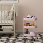 Metal Rolling Cart,3-Tier Pink Rolling Cart with Wheels,Metal Utility Cart with Wheels for Office,Home,Kitchen,Garden（13.4"x18.1"x31"） Pink