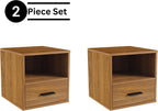 Lavish Home Side Table with Storage - Set of 2 Minimalist Modern Nightstand or End Table with Drawer - Stackable Modular Accent Furniture for Bedroom, Living Room, or Office (Brown Woodgrain)