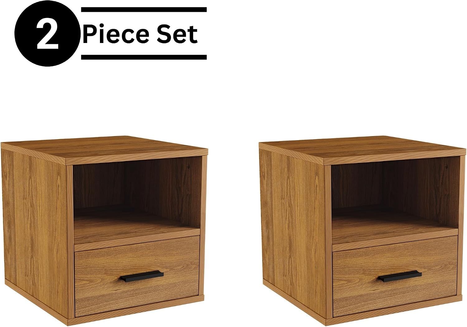 Lavish Home Side Table with Storage - Set of 2 Minimalist Modern Nightstand or End Table with Drawer - Stackable Modular Accent Furniture for Bedroom, Living Room, or Office (Brown Woodgrain)