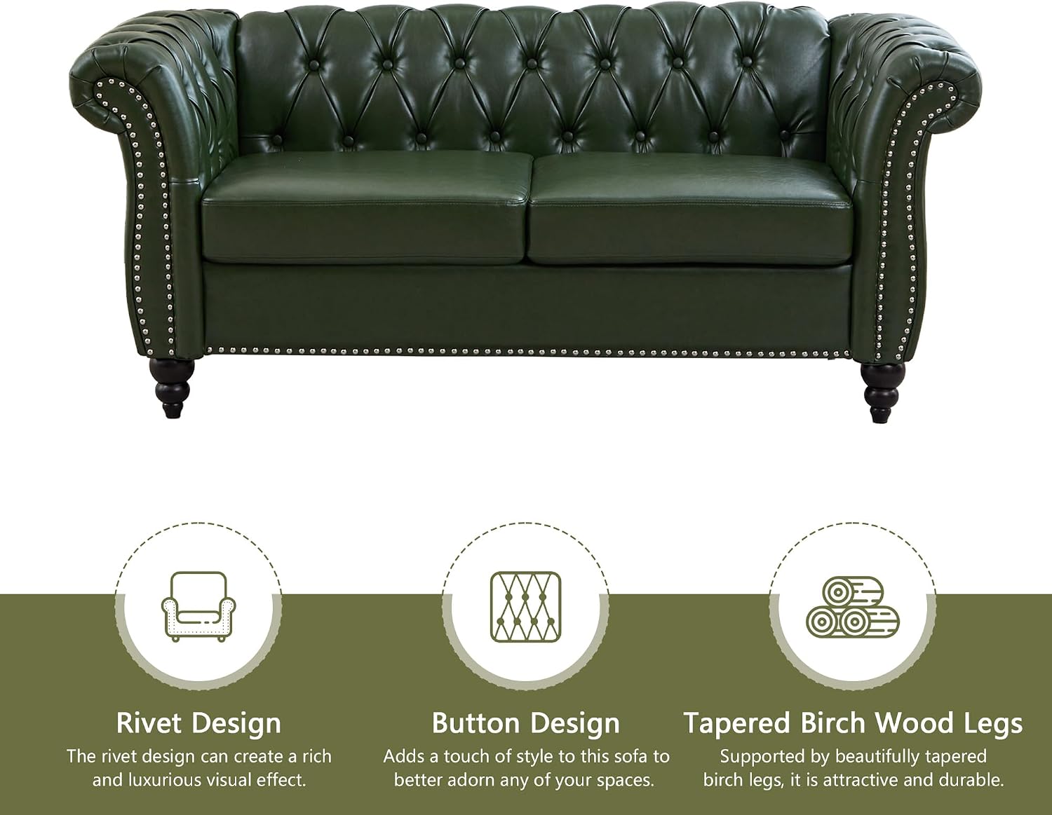 QHITTY Accent Sofa, Chesterfield Loveseat Modern Leather Couch Upholstered Sofa with Tufted Back for Living Room Furniture (Green)