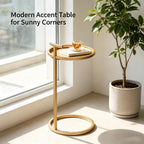 C-Shaped Base Round Metal Side Table with Carry Handle, Powder Coated Metal Frame, Round Tabletop with Raised Lip, Freestanding Portable End Table for Indoor Use