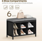 YATINEY Shoe Storage Bench with Cushion, Entryway Bench, Shoe Rack with Padded Seat and 6 Oxford Compartments, for Closet, Bedroom, Entryway, Black and Gray HX01BK
