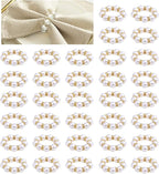 100 Pcs Gold Disposable Napkin Rings, Delicate Pearl Napkin Ring Holder, White & Golden Beaded Serviette Buckles for Formal Wedding Dinner Home Decor Party Supplies