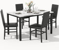 Dining Table Set for 4, 5-Piece Faux Marble Dining Set,4 Upholstered PU Chairs, Modern Kitchen Table Furniture for Dining Room,Compact Space-Saving Faux Marble Tabletop (White + Black)