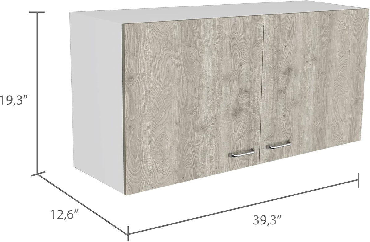 White and Light Grey 2-Door Wall Cabinet, 2-Compartment Kitchen Storage & Organization