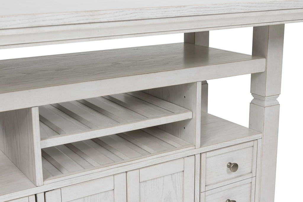 Signature Design By Ashley Robbinsdale 72-Inch Counter Height Dining Table with Kitchen Island Storage, Rubberwood Solids, Ash Veneer and MDF Substrates, Antique White
