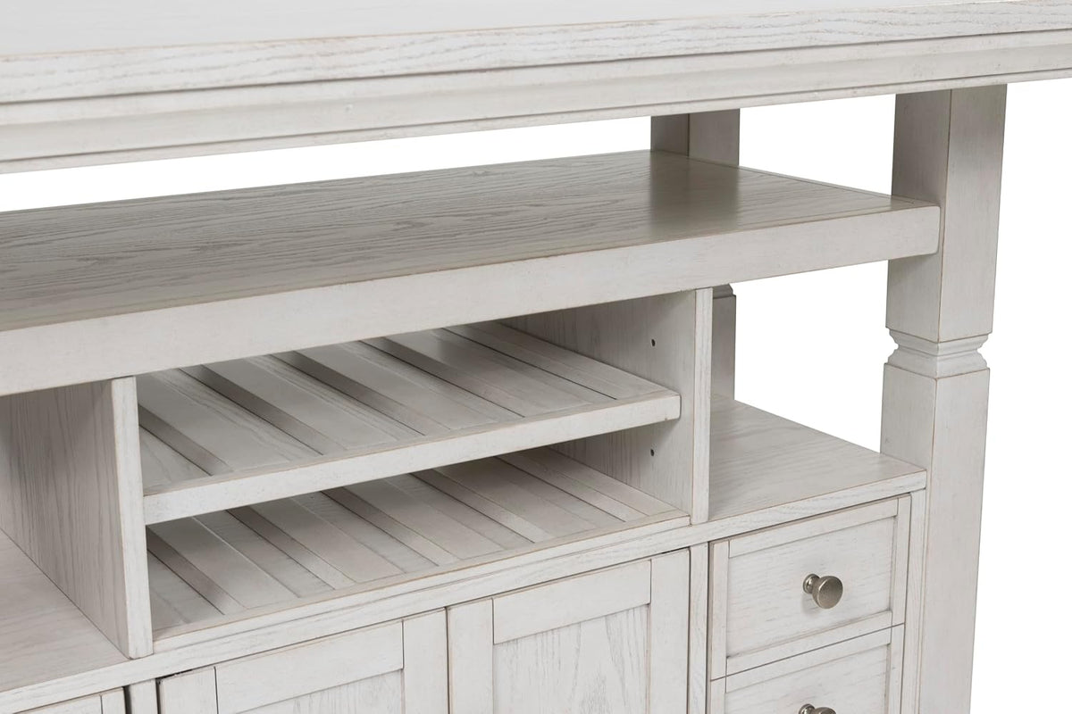 Signature Design By Ashley Robbinsdale 72-Inch Counter Height Dining Table with Kitchen Island Storage, Rubberwood Solids, Ash Veneer and MDF Substrates, Antique White