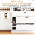 77 Inch Kitchen Pantry Cabinet with Wine Racks, White | White MDF, kitchen or dining room, adjustable shelves, wine racks, power outlet, door shelves, 35 in W, 77 in H