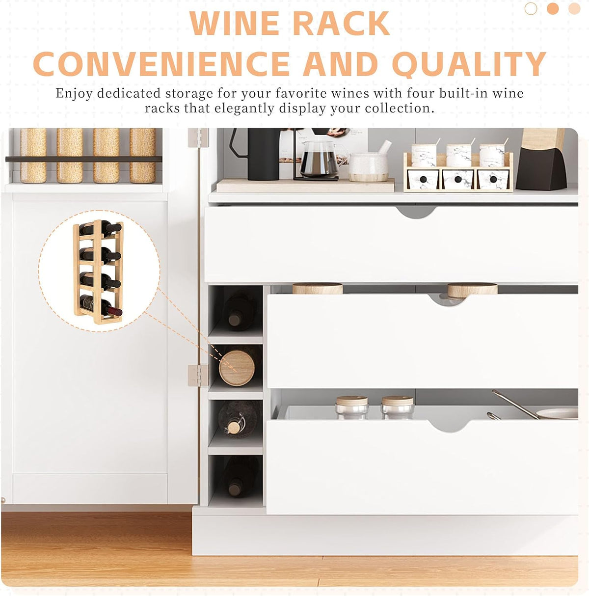 77 Inch Kitchen Pantry Cabinet with Wine Racks, White | White MDF, kitchen or dining room, adjustable shelves, wine racks, power outlet, door shelves, 35 in W, 77 in H
