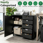 5 Drawer Wood Storage cabinets, Chest of Drawers for Home Office, Printer Stand with Adjustable Shelf (Black)