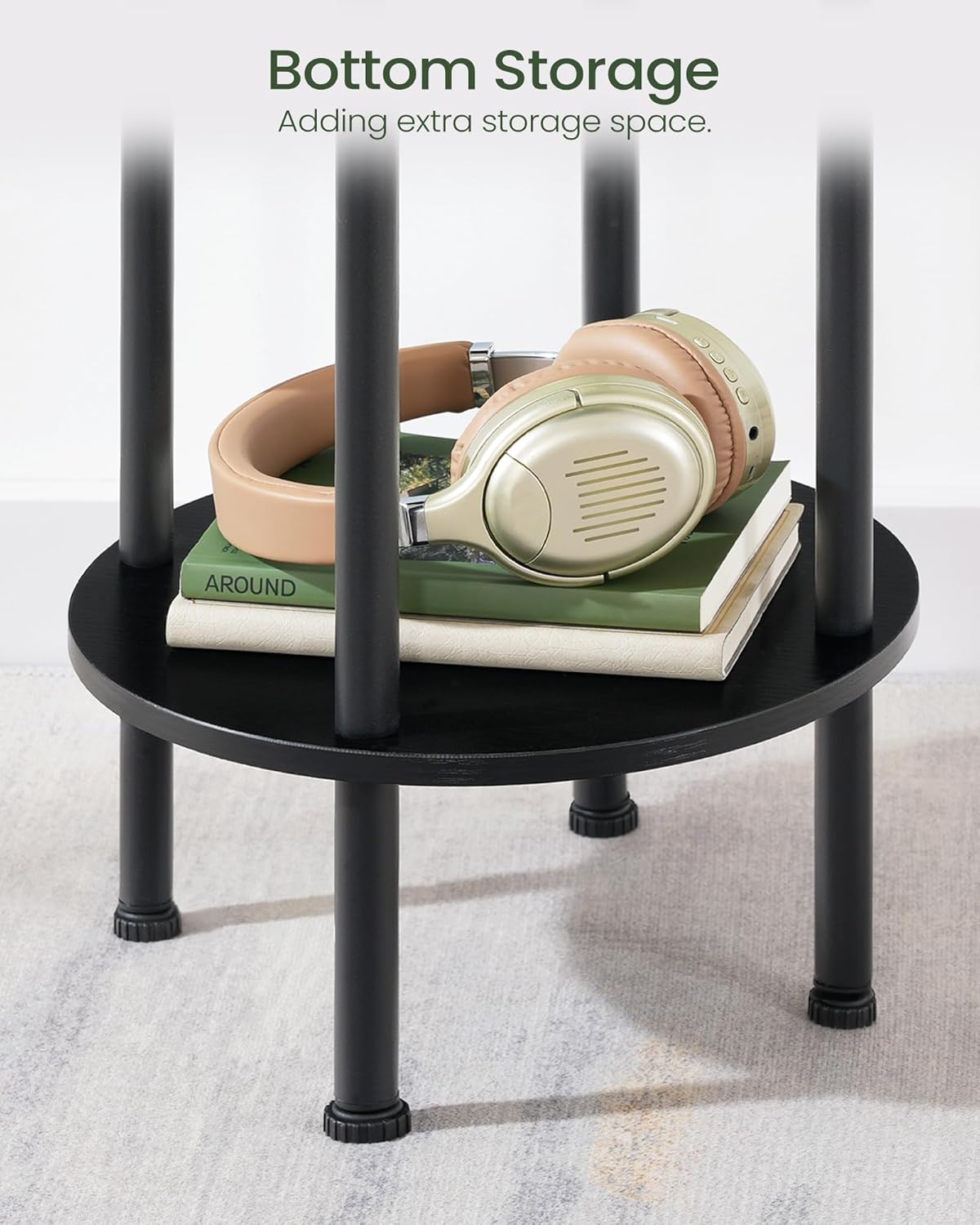 CHOEZON Round Side Table, 2-Tier End Table, Small Round Nightstand with Sturdy Metal Tube, Industrial Circular Coffee Table, for Living Room, Bedroom, Black TBZ01BB