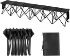 6-Seat Foldable Sports Bench with Side Pockets, Carrying Bag, 600D OxFor Ford Fabric Black for Outdoor Events
