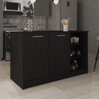 Kitchen Island with Three Open Shelves and Two Cabinets | Spacious countertop and concealed storage for efficient kitchen use