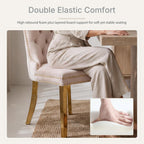 Beige Velvet Dining Chairs Set of 6, Fabric Upholstered Kitchen & Dining Room Chair, Tufted Mid Century Modern Dinning Room Chairs, High Back, Gold Metal Legs, Sillas de Comedor