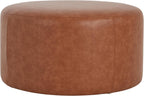 Merax 30.25" Modern Upholstered Round PU Leather Ottoman, Multifunctional Extra Seat, Side Table, Foot Rest, Stuffed Pouf Footstool for Living Room Bedroom, Cognac Brown