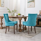 Ball & Cast Mid-Century Upholstered Dining Chairs Set of 2, Thickened Fabric Wingback Kitchen Chairs with Bronze Nail Head & Toned Solid Wood Legs, Blue