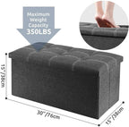 YOUDENOVA Ottoman with Storage, 30" Storage Ottoman Bench, Linen Gray | Hide blankets, pillows and clutter inside, while the padded linen seat adds comfort to your bedroom or living room.