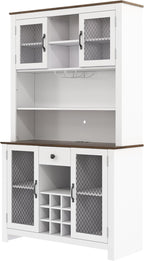 Homy Casa 71" Tall Pantry Cabinet with Hutch 47.1" Wide Buffet Sideboard with Wine Rack Glass Holders Drawer LED Lights and Charging Station for Kitchen Dining Room and Living Room