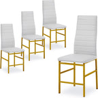 Dining Chairs Set of 4 Kitchen Chairs Armless Side Chair for Livign Room Dinner Chairs Set of 4 with Metal Frame and Legs (White/Gold Pro)