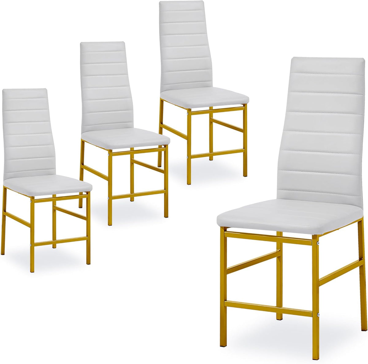 Dining Chairs Set of 4 Kitchen Chairs Armless Side Chair for Livign Room Dinner Chairs Set of 4 with Metal Frame and Legs (White/Gold Pro)