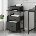 Simple Deluxe 2 Drawer File Cabinet with 24" Extended Desktop, Mobile Filing Cabinet, Rolling File Cabinet with Side Bag, Fabric Drawer, Fits A4/Letter Size, Printer Stand Home Office, Black