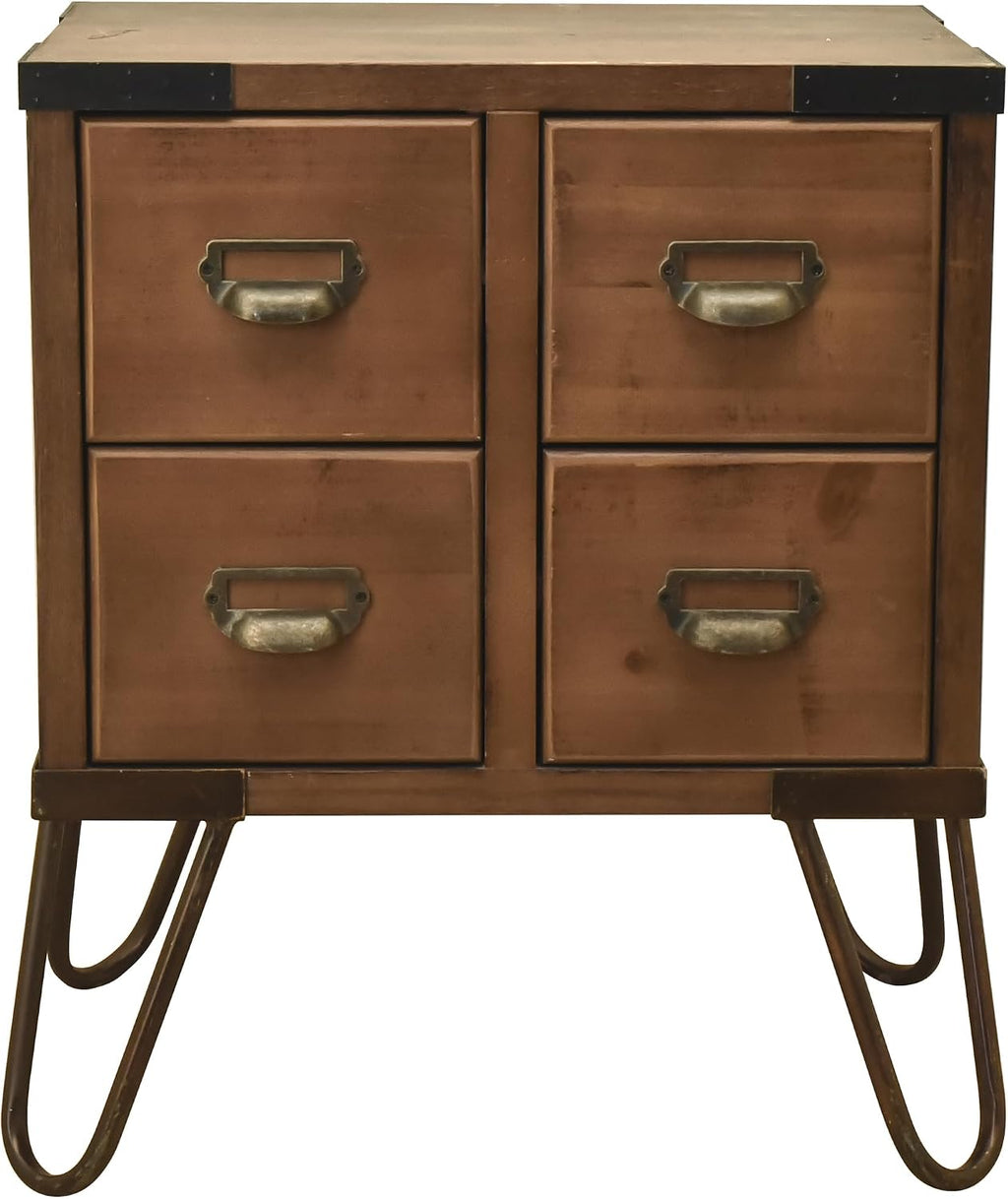 eHemco Antique Style 4-Drawer Storage End Table Side Table with Metal Hairpin Legs, Antique Walnut