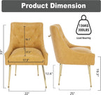 Dining Chairs Set of 4, Gold Leg Side Chair Faux Leather Vanity Mid-Century with Metal Legs Upholstered PU Leather Luxury Accent Chairs Living Room Restaurant