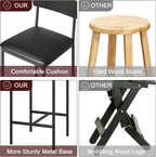 IDEALHOUSE Dining Table Set for 2, Counter Height Kitchen Table and Chairs, Bar Table Set with 2 Upholstered Bar Stools, 3 Piece Dining Room Table Set for Small Space, Apartment, Retro Black