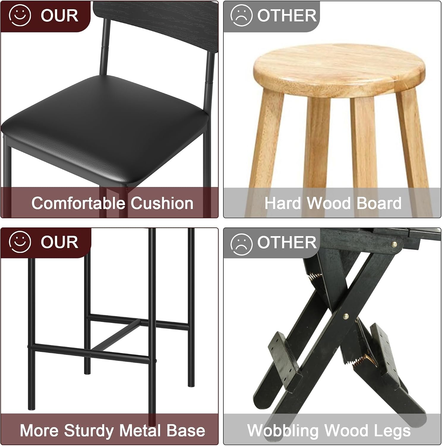 IDEALHOUSE Dining Table Set for 2, Counter Height Kitchen Table and Chairs, Bar Table Set with 2 Upholstered Bar Stools, 3 Piece Dining Room Table Set for Small Space, Apartment, Retro Black