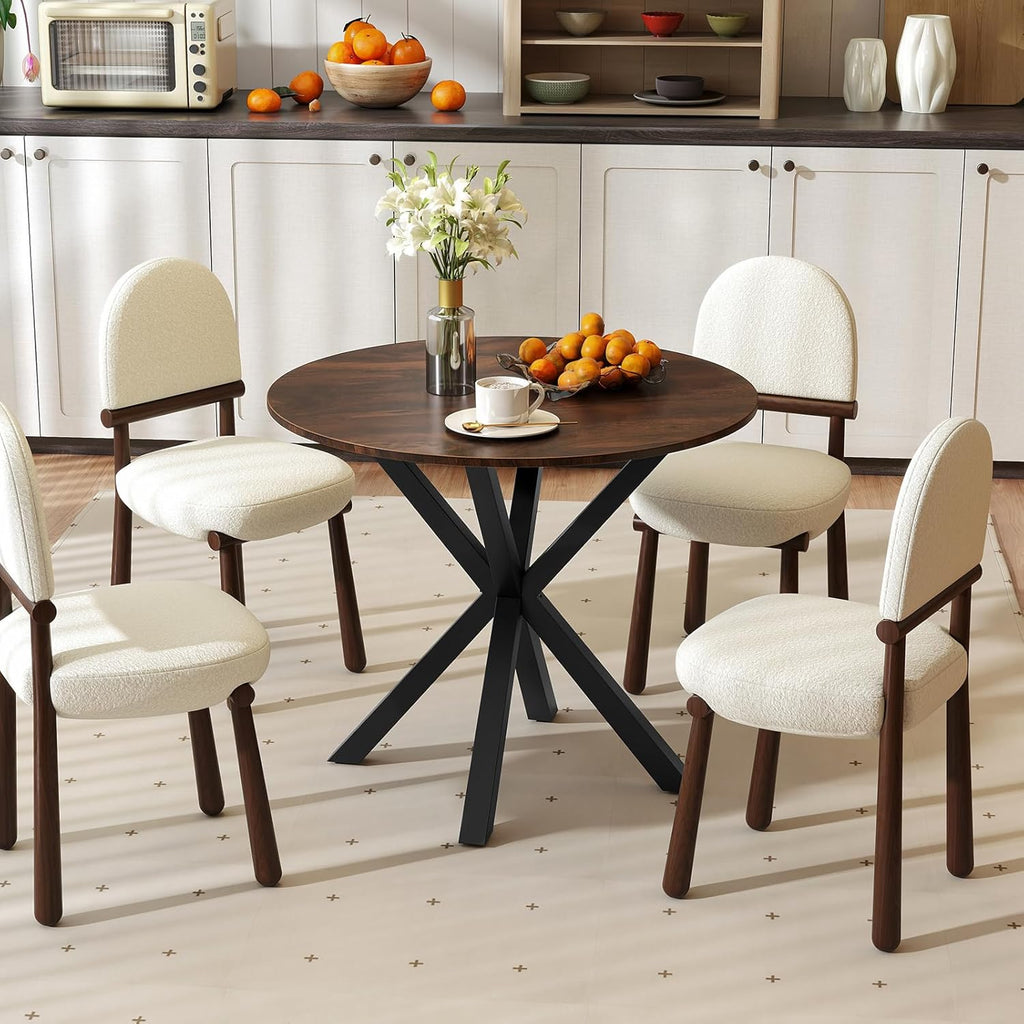 Tangkula 36" Round Dining Table, Mid-Century Modern Kitchen Table with Rubber Wood Legs, Vintage Table with Pedestal Base & Adjustable Foot Pads, Side Table for Home, Office, Bar (Rustic Brown+Black)
