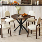 Tangkula 36" Round Dining Table, Mid-Century Modern Kitchen Table with Rubber Wood Legs, Vintage Table with Pedestal Base & Adjustable Foot Pads, Side Table for Home, Office, Bar (Rustic Brown+Black)