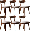 Modern Solid Wood Dining Chair Set of 6, Kitchen Dining Room Chair with Upholstered Cushion and Seat Cover, Curved Backrest, 100% FAS Grade North America Oak Wood, Walnut