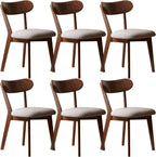 Modern Solid Wood Dining Chair Set of 6, Kitchen Dining Room Chair with Upholstered Cushion and Seat Cover, Curved Backrest, 100% FAS Grade North America Oak Wood, Walnut
