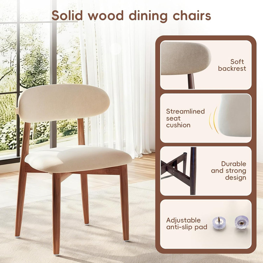Wood Dining Chairs Set of 2, Modern Kitchen Chair, Upholstered Dining Chair with Ergonomic Backrest and Non-Slip Foot Pads, Farmhouse Dining Chairs Very Strong (Beige)