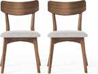 Dining Chairs Set of 2, Mid Century Modern Dining Chairs with Curved Backrest and Wood Legs, Walnut Finished Frame Upholstered Dining Room Chairs for Kitchen, Living Room (Beige)