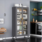 Kitchen Pantry Metal Kitchen Shelving Floor-to-Ceiling Multilevel Household Microwave Bowls Storage Cabinet on Wheels for Kitchen, Living Room, Dining Room, Grey