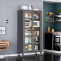 Kitchen Pantry Metal Kitchen Shelving Floor-to-Ceiling Multilevel Household Microwave Bowls Storage Cabinet on Wheels for Kitchen, Living Room, Dining Room, Grey