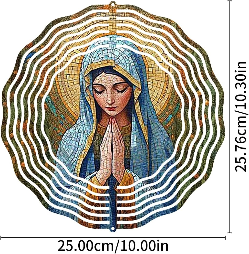 Virgin Mary Prayer Wind Spinner, Metal Wind Spinners Outdoor Indoor, Religious Virgin Mary Hanging Garden Decor for Outside, Stainless Wind Spinners for Yard and Garden 10 inch 3D (25.76X25 CM)