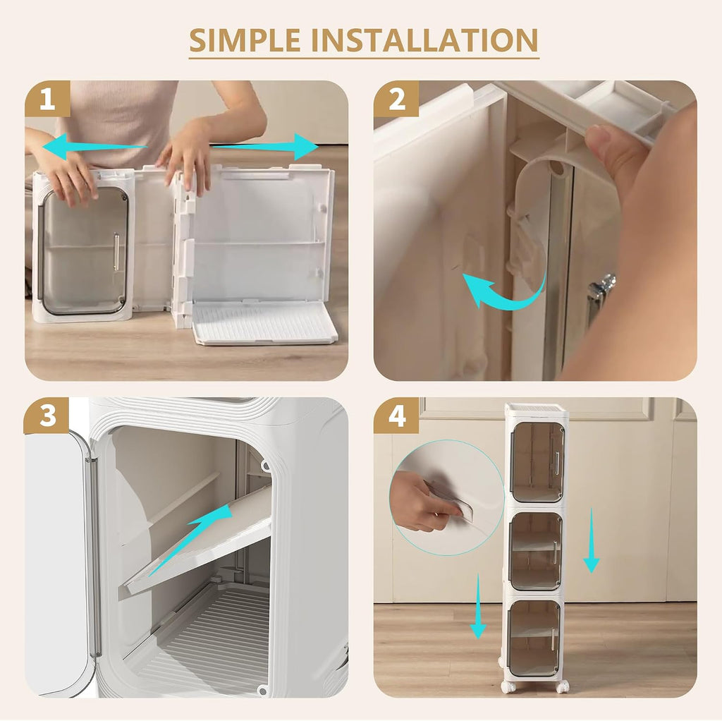 Narrow Slim Bathroom Storage Cabinet with Wheels, 4-Tier White | Tool Free Assembly, Adjustable Shelves, Fits for Narrow Spaces, Reinforced Stability, Magnetic Clear Door