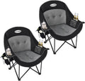 2PCS Oversized Camping Chairs, Heavy Duty Padded, Thick Headrest, Black