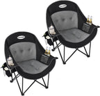 2PCS Oversized Camping Chairs, Heavy Duty Padded, Thick Headrest, Black