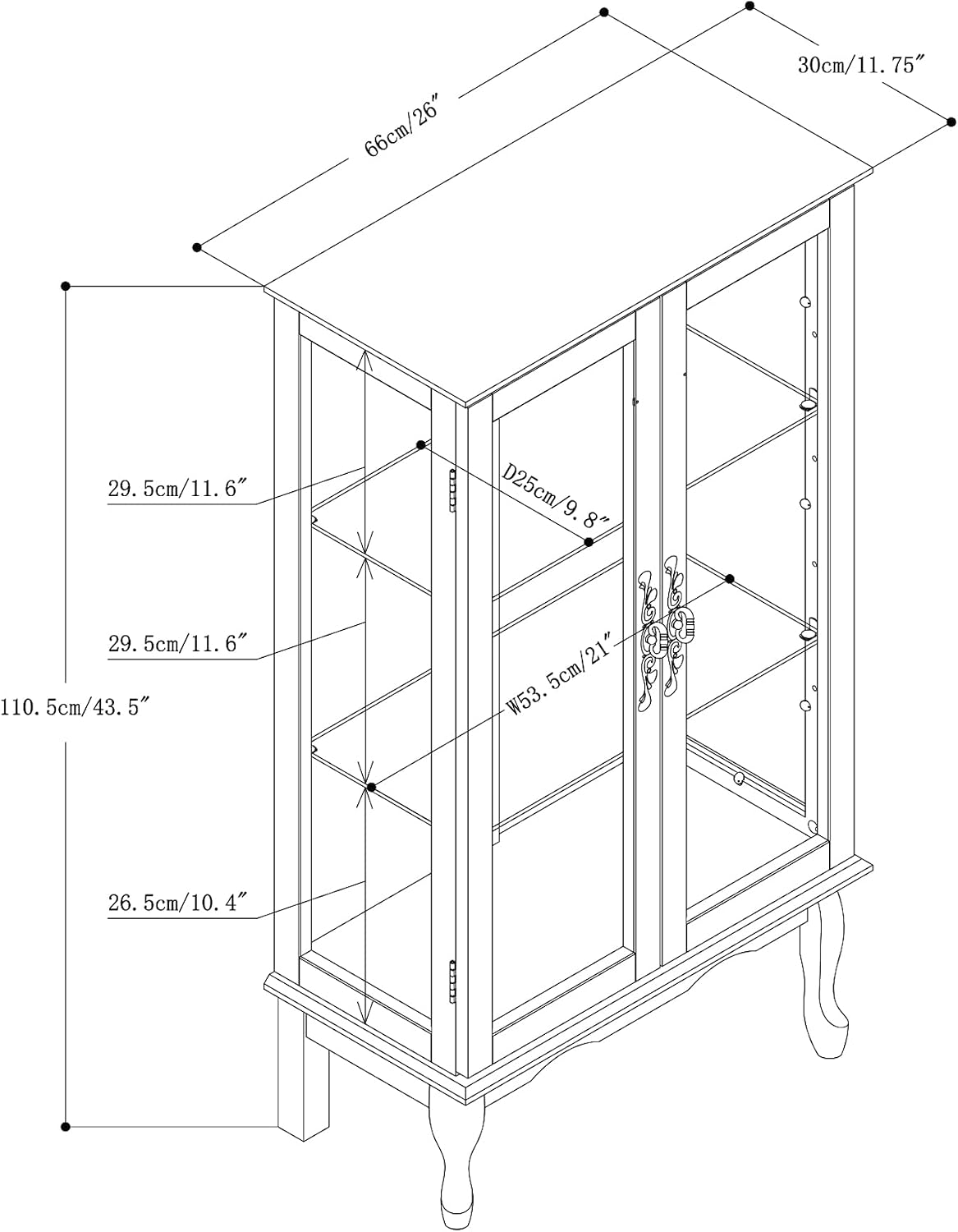 Ball & Cast Lighted Curio Cabinet,3-Tier Glass Display Cabinet with Adjustable Glass Shelves and Mirrored Back Panel for Living Room,E26 Light Blub not Included,Cherry