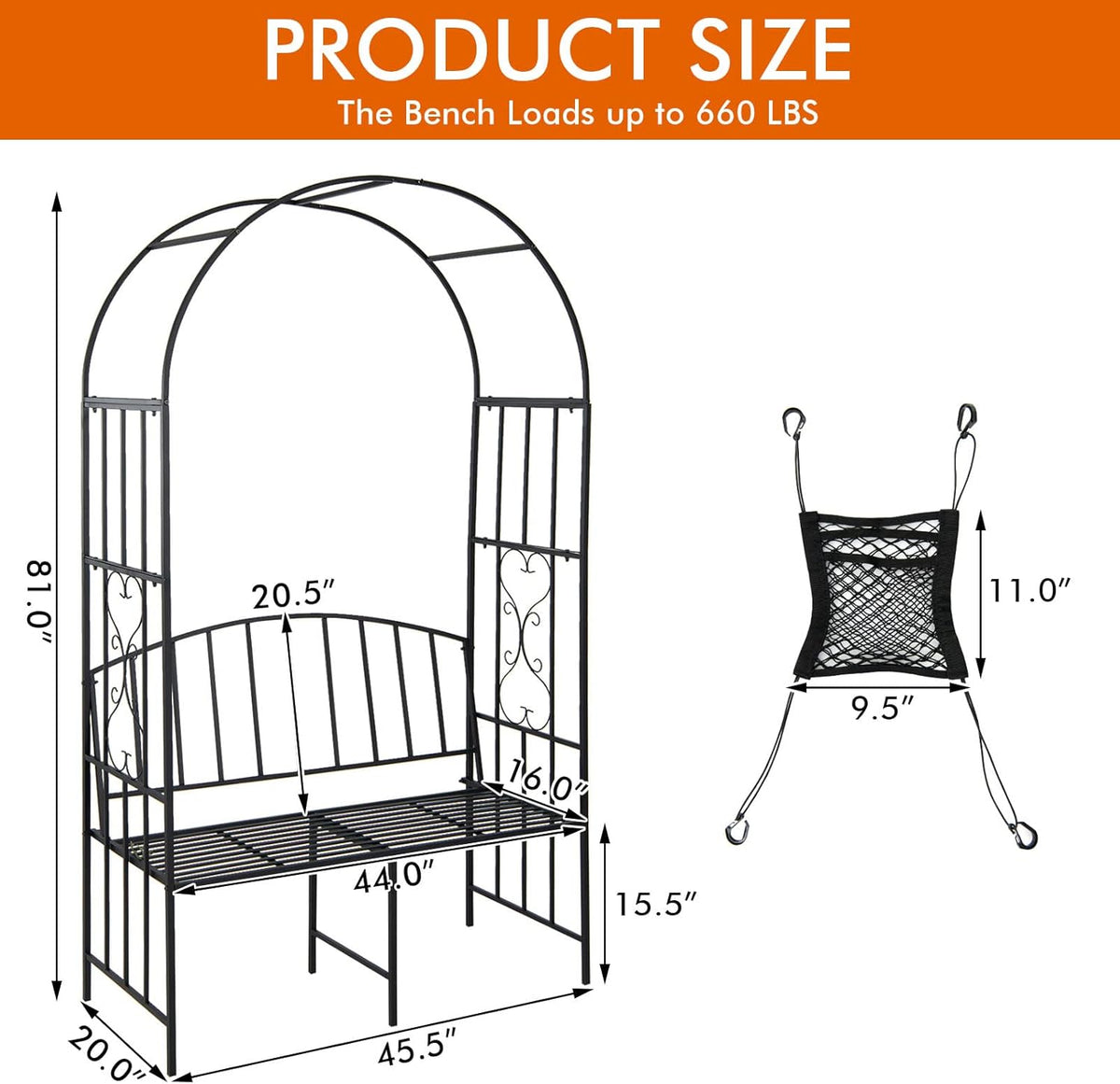 Giantex 81in Metal Garden Arch with Bench, Outdoor Garden Arbor Archway Trellis for Climbing Plants Vines, 2-Person Bench Loads 660 lbs, Patio Trellis Pergola Arches for Wedding Party Ceremony Decor