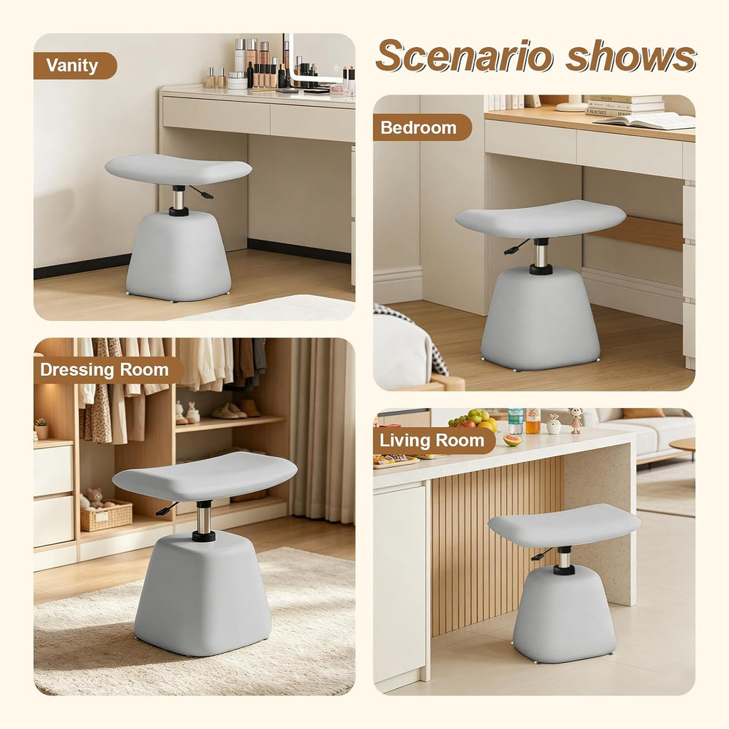 JPBSTO Small Ottoman Footrest, Modern Vanity Stool Chair Adjustable Height, Upholstered Ottoman with Soft Padded Seat Under Desk for Living Room, Vanity, Entryway, Bedroom (Gray, W-Ottoman)