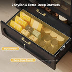 Bestier 71" Arched Kitchen Pantry Cabinet with LED Lights, 15.7" Deep Storage Cabinet with 3 Adjustable Shelves and 2 Drawers, Modern Farmhouse Cupboard for Living Room, Kitchen, Dining Room, Black
