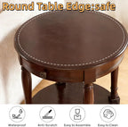 YUNMUAIR-Solid Wood End Table,Round Side Table with Drawers,Vintage Nightstand,Sofa Side Tables with Storage Shelf,Traditional Retro End Tables for Small Spaces,Living Room,Bedroom,Dark Brown