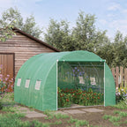 Outsunny 10' x 10' x 6.5' Walk-in Tunnel Hoop Greenhouse, Polyethylene PE Cover, Steel Frame, Roll-Up Zipper Door & Windows for Flowers, Vegetables, Tropical Plants, Green